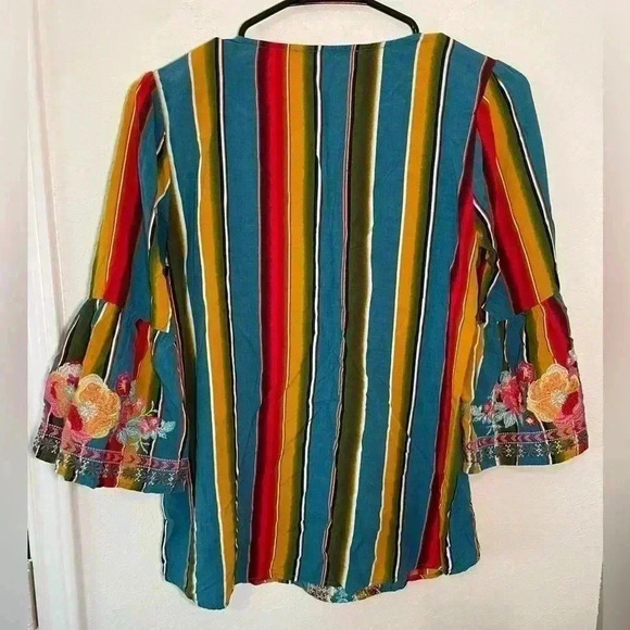 Savanna Jane Multicolor Striped Floral Embroidered Quarter Length Blouse Small - Picture 7 of 7